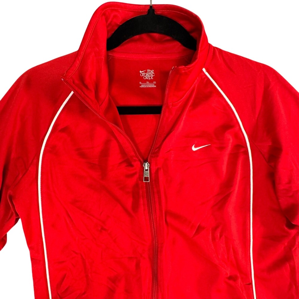 VTG Nike Womens XL Red Track Jacket Full Zip Athletic Dept Logo Y2K Sporty Retro - Picture 3 of 10